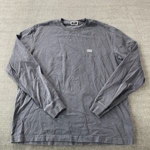 Kith Shirt Mens L Blue Crew Neck Long Sleeve Basic Cotton Classic Logo